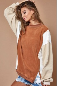 Over Sized Color Block Brushed Knit Top