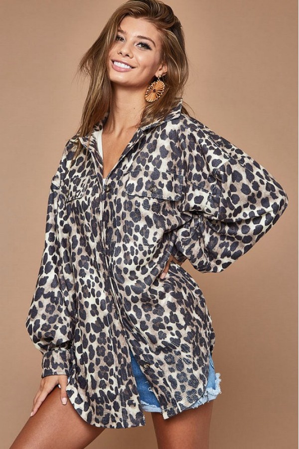 Loose Fit Leopard Buttoned Up Shirt Jacket