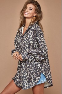 Loose Fit Leopard Buttoned Up Shirt Jacket