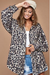 Loose Fit Leopard Buttoned Up Shirt Jacket