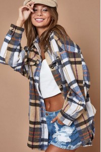 Brushed Plaid Buttoned Up Loose Fit Shirt Jacket