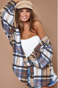 Brushed Plaid Buttoned Up Loose Fit Shirt Jacket