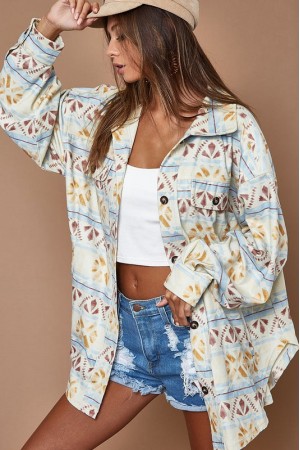 SOFT LOOSE FIT BUTTONED DOWN AZTEC PRINT SHIRT