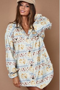 Soft Loose Fit Buttoned Down Aztec Print Shirt