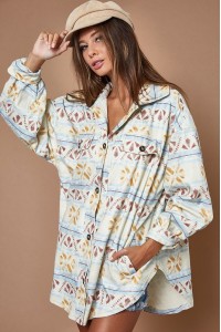 Soft Loose Fit Buttoned Down Aztec Print Shirt