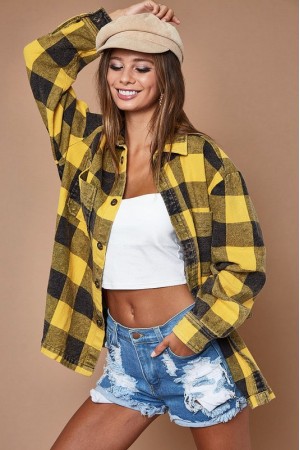 WASHED THICK SHIRT WITH COLORFUL GRID PATTERN