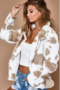 Dalmatian Print Faux Fur Fully Lined Jacket