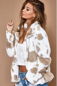 Dalmatian Print Faux Fur Fully Lined Jacket