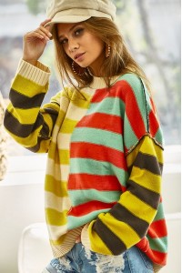 Multi Color Stripe Color Block Sweater