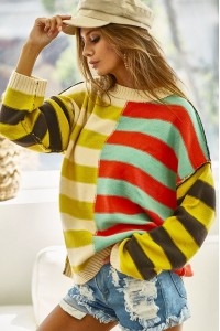 Multi Color Stripe Color Block Sweater