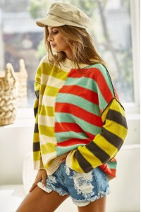 Multi Color Stripe Color Block Sweater