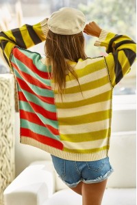 Multi Color Stripe Color Block Sweater