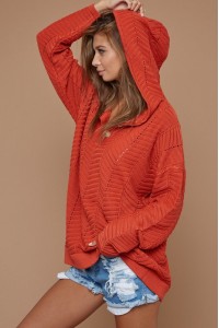 Chevron Looking Perforated Sweater Hoodie