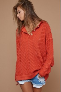 Chevron Looking Perforated Sweater Hoodie