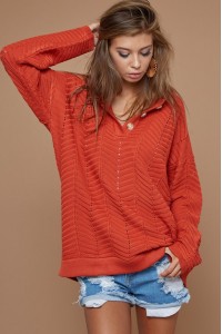 Chevron Looking Perforated Sweater Hoodie