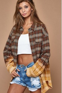 Check Plaid Buttoned Up Shirt With Bleach Effect