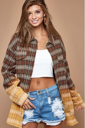 CHECK PLAID BUTTONED UP SHIRT WITH BLEACH EFFECT