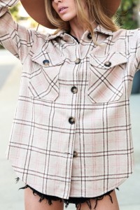 Plaid Button Down Brushed Jacket