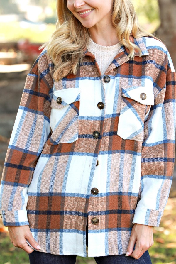 Plaid Button Down Brushed Jacket