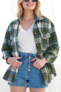 Plaid Button Down Brushed Jacket