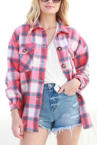 Plaid Button Down Brushed Jacket