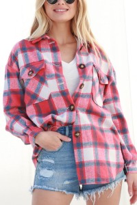 Plaid Button Down Brushed Jacket